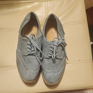 Blue Perforated Lace-Up Shoes